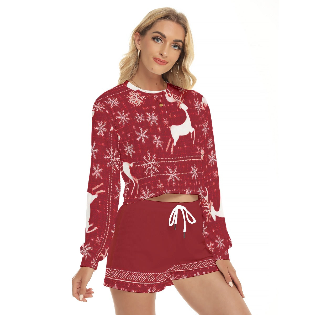 Women's Christmas Cropped Sweatshirt And Shorts Set. Christmas Partywear. From WickedYo.